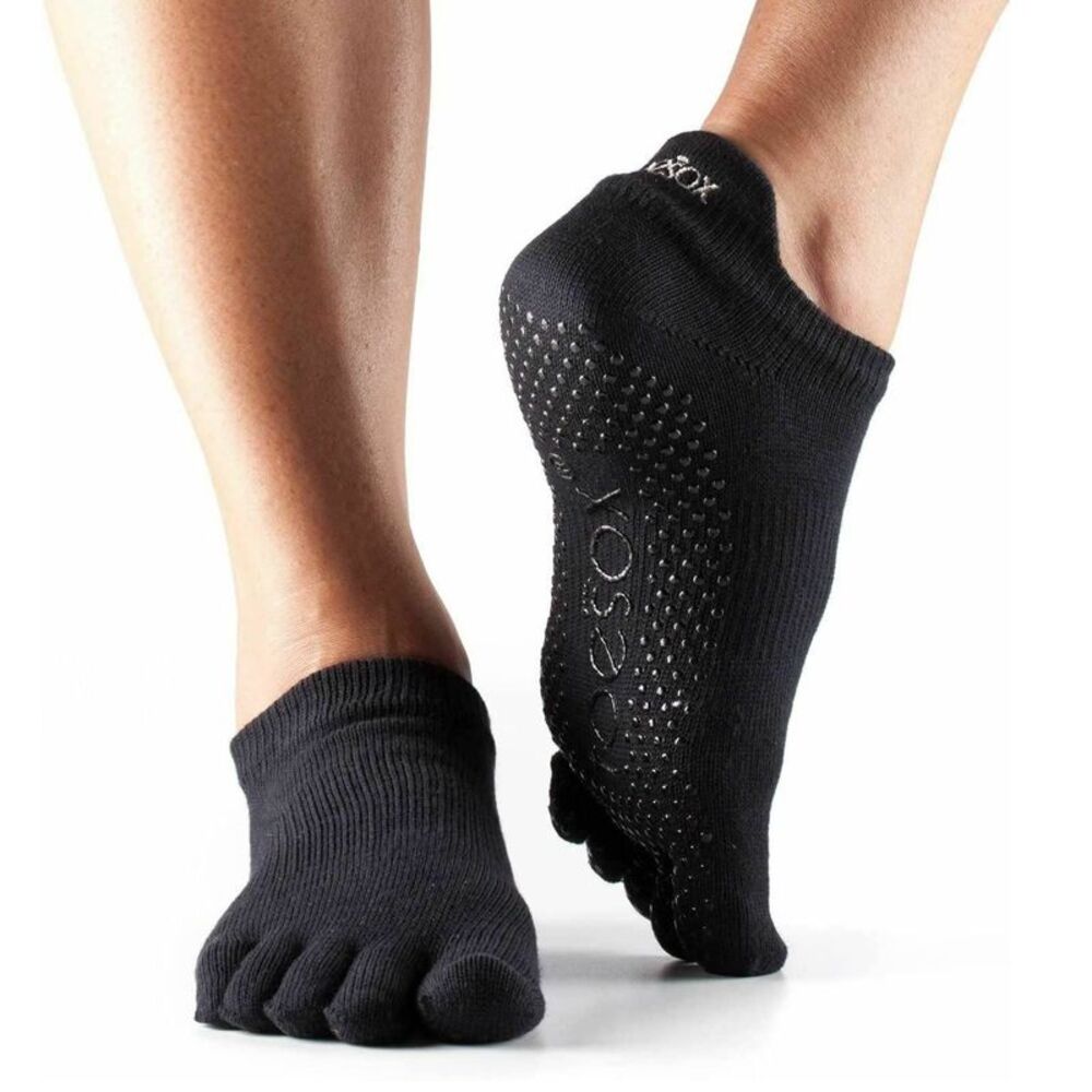Toesox Unisex Adult Low Rise Toe Socks / Black